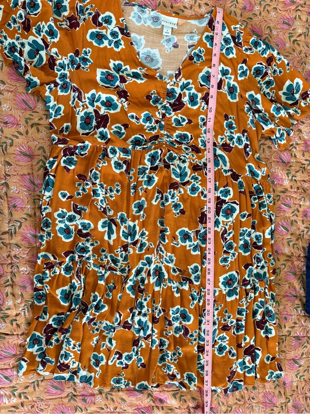 Ava & Viv Boho Summer Dress Women’s Size X Orange Floral Flutter Sleeve VNeck - Picture 13 of 15